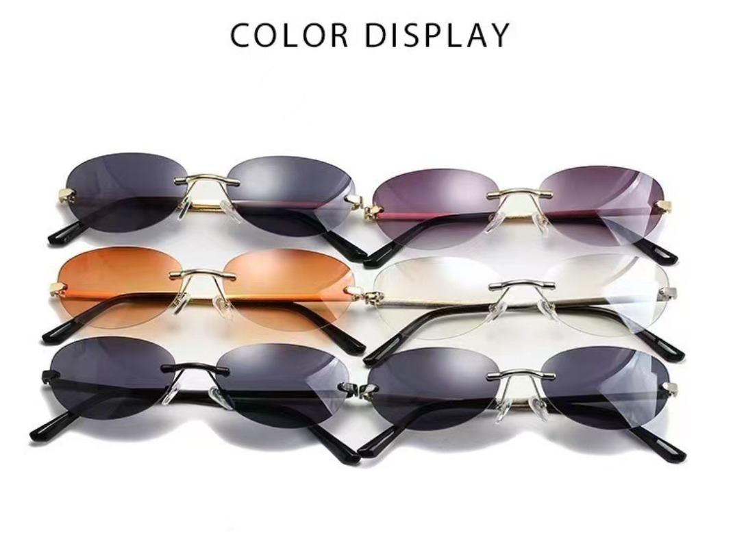Rimless Oval Sunglasses Women  - Metal Photo Panel のレビューと価格