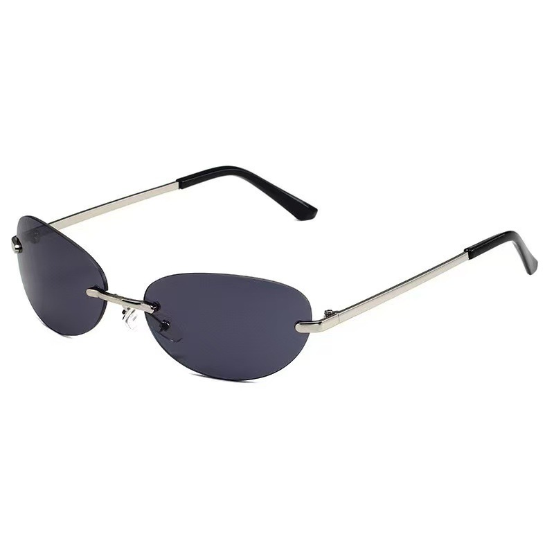 Rimless Oval Sunglasses Women  - Metal Photo Panel のレビューと価格