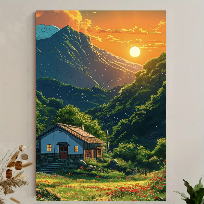 1pc Mountain Cabin Sunset Canv - Canvas Wrap Ready のレビューと価格
